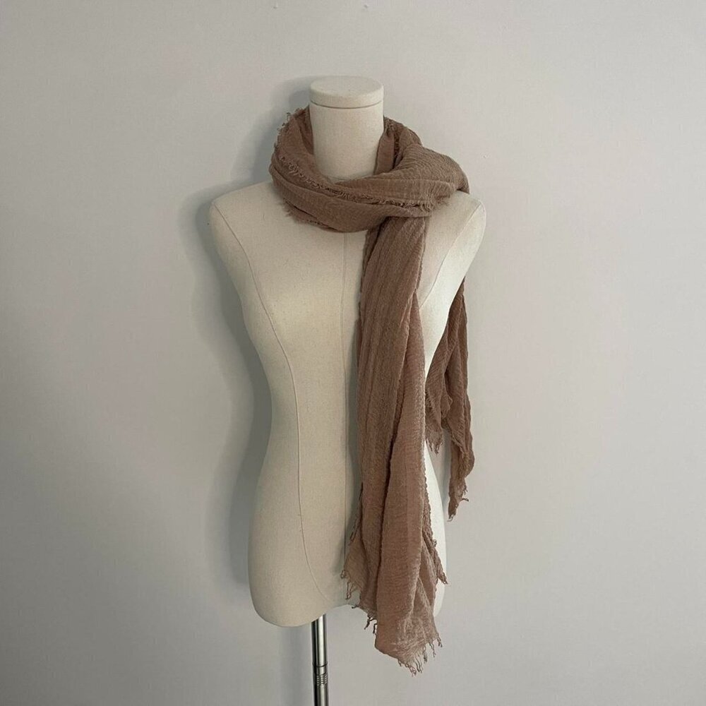Lightweight Crinkle Scarf Neutral | Neutral Taupe with Frayed Edges
